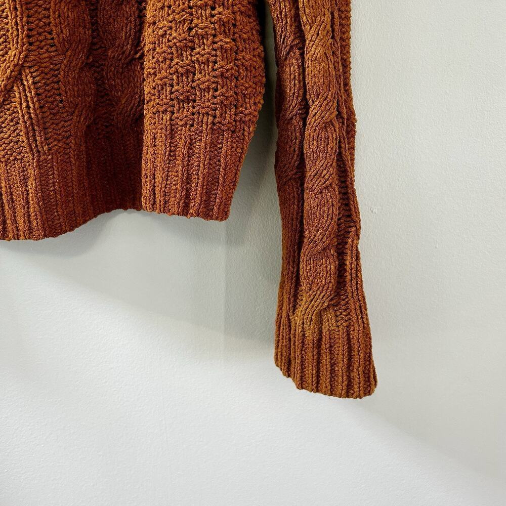 Pink Rose Brown Cable-Knit Pullover Sweater Crew Neck 100% Polyester Size L - Picture 6 of 9